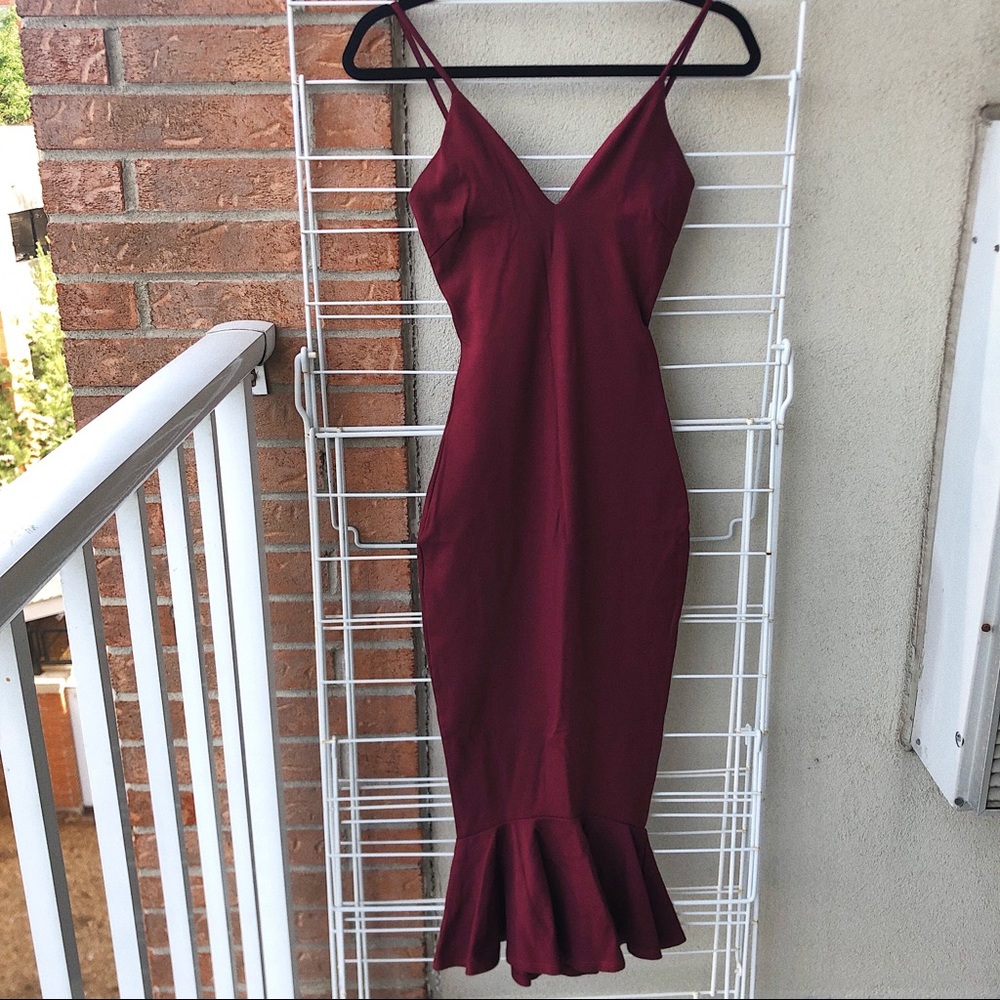 Glamorous Maxi Gown with Fish Hem in Wine